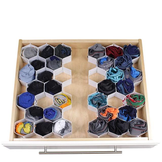 Bee Neat Honeycomb Drawer Organizer for Socks, Underwear, Bras, Panties, Baby Clothes - Adjustable Dresser Drawer Storage