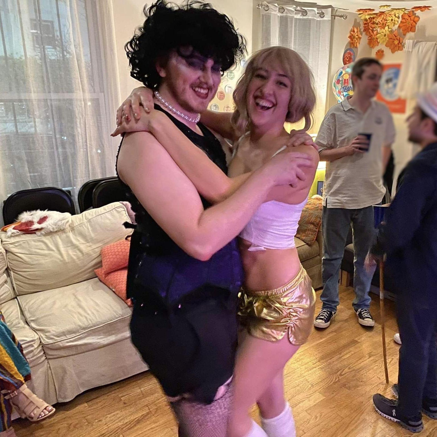 Franknfurter and Rocky on Halloween! We realized after we had walked miles away from the party that we had lost our house keys, so we had to call Lucy at 2am and sleep on her floor in full drag (2022)