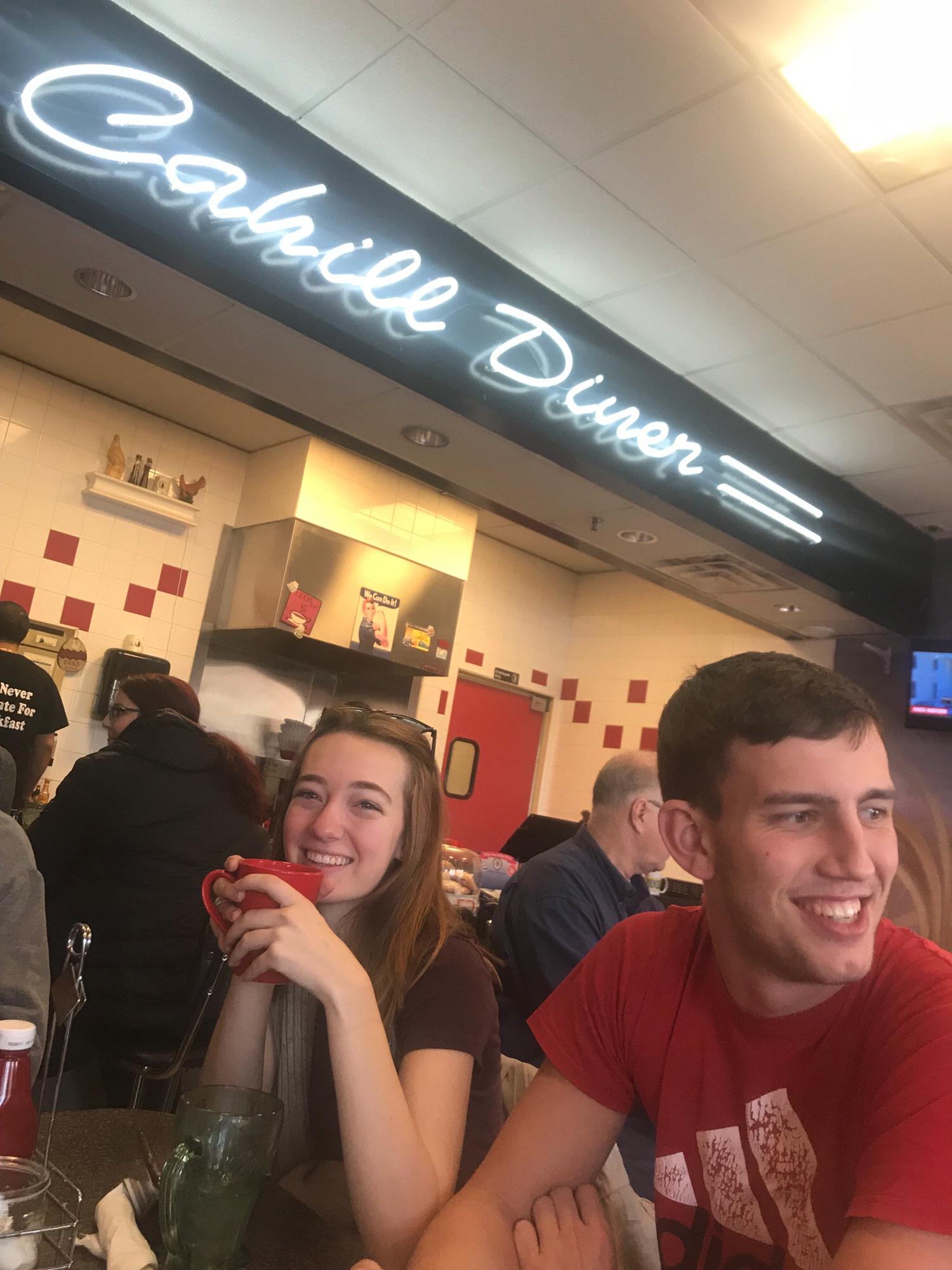 Cahill Diner is where Cale and his friends used to get breakfast, so of course, they reunited with me for some good food!