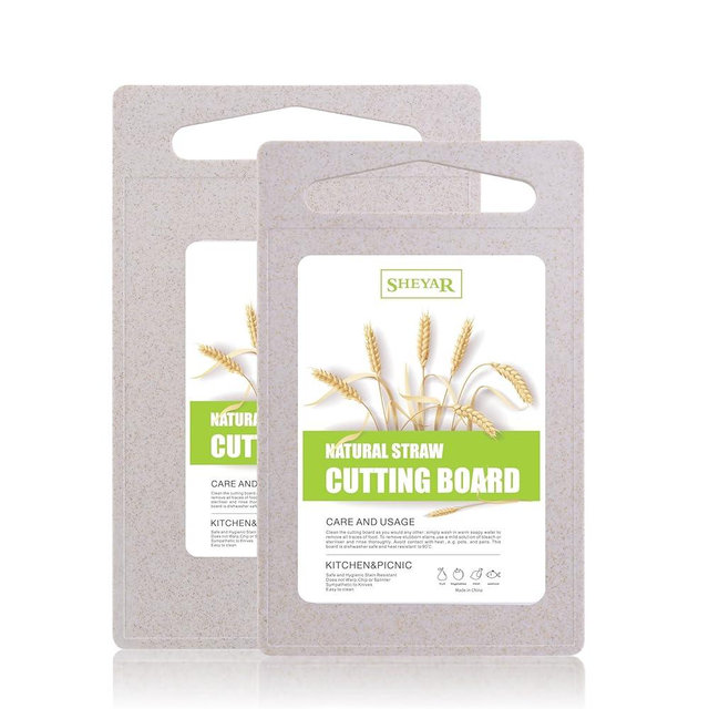 Zzsbrm 2PCS Cutting Board for Kitchen, Wheat Straw Fiber Cutting Board, Dish Washer Safe, w/Juice Grooves for Meat, Veggies, Easy Grip Handle, Non-slip Surface, Eco-friendly（XS+M）