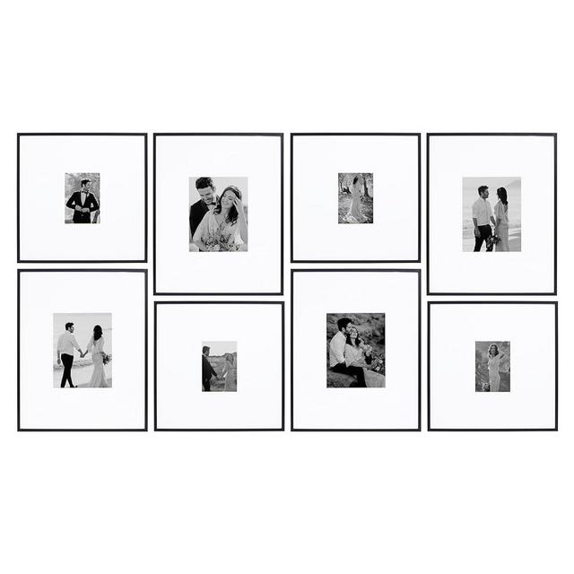Camden Reed Arcadia 8 Piece Oversized Gallery Wall Frame Set, 16x20 and 16x16 Inch Matted Frames for Featuring 8x10 and 5x7 Inch Photographs or Art Prints, Black Finish