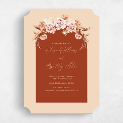 Orange Ticket Wedding Invitation - Caoba Classic