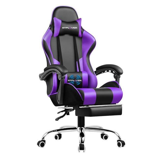 GTPLAYER Gaming Chair, Computer Chair with Footrest and Lumbar Support, Height Adjustable Game Chair with 360°-Swivel Seat and Headrest and for Office or Gaming (Purple)