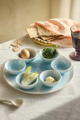 Blue Wash Stoneware Seder Plate Set