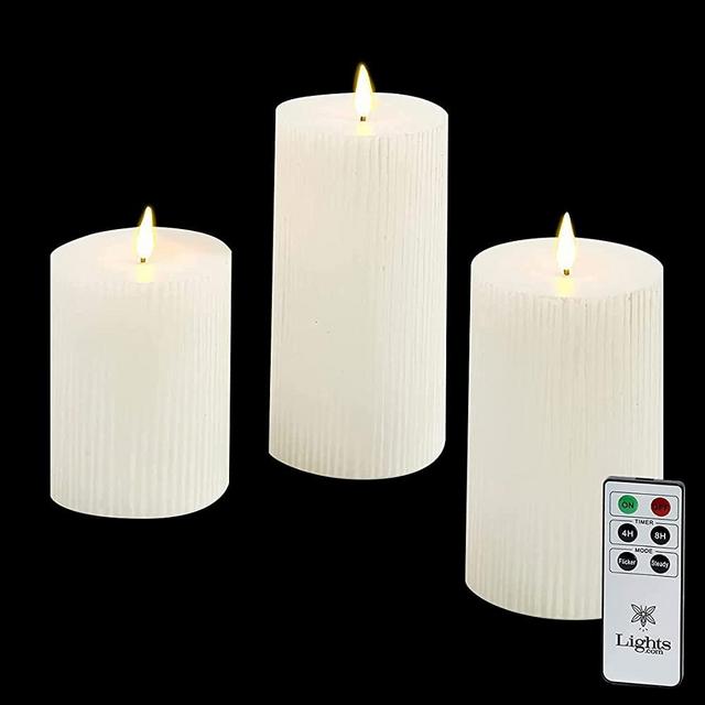 Flameless Pillar Candles with Remote - 3x4 3x5 3x6 Inch, 3 Pack, White Real Wax, Realistic LED Flickering Flame with Wick, Timer & Batteries Included