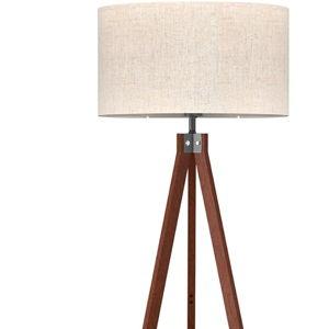 LEPOWER Tripod Floor Lamp, Mid Century Wood Standing Lamp, Modern Design Shelf Floor Lamp for Living Room, Bedroom, Office, Flaxen Lamp Shade with E26 Lamp Base Brown