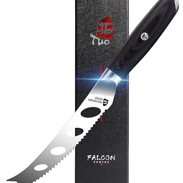 TUO Cheese Knife 5 inch - Tomato Knife Serrated Edge Fruit Knife - German Steel Hollow Blade - Full Tang Pakkawood Handle - FALCON SERIES with Gift Box