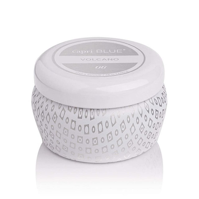 Capri Blue Scented Candle with Mini Tin Candle Holder - Cotton Wick - Luxury Aromatherapy Candle - 3 Oz - Volcano - White