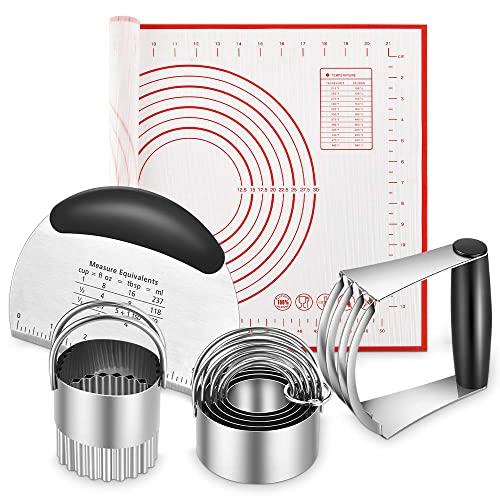 Pastry Cutter, Biscuit Cutter, Dough Scraper, Silicone Baking Mats, Stainless Steel Pastry Blender Set, Dough Cutter Biscuit Cutter Baking Pastry Mat Dough Blender Tools & Pastry Utensils (5 Pcs)