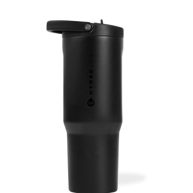 HydroJug Sport - Stainless Steel Tumbler with Straw, Vacuum Insulated, 32oz Leakproof Water Bottle, Ergonomic Design, Reusable, Dishwasher Safe, Rubber Base, Durable for Gym or Outdoors, Black