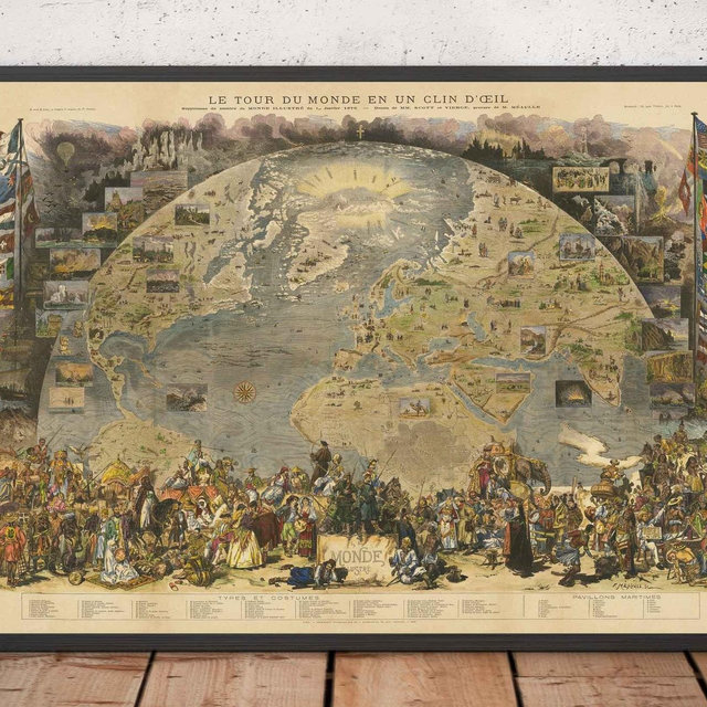 Old World Map, 1876 - "A Tour of the World" from Le Monde - 19th Century Exploration, History, Colonialism - Framed, Unframed