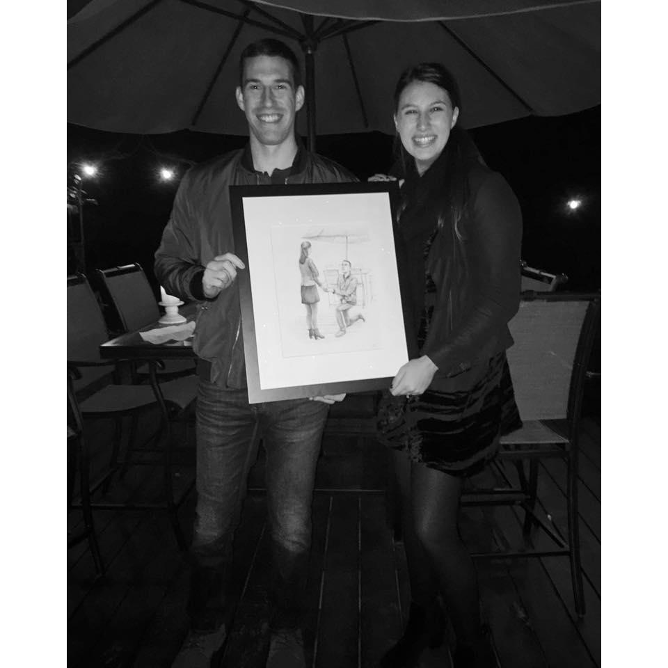 Engagement night in the exact spot where Cheyne first said I love you. Artwork by groomsman and brother, James Rinere!