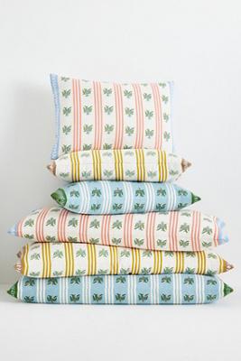 Tess Cotton Screen Printed Floral Striped Pillow