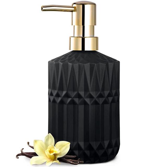 EMPO Matte Black Glass Soap Dispenser with ABS Plastic Pump, Lotion Dispensers for Kitchen, Bathroom (Black)