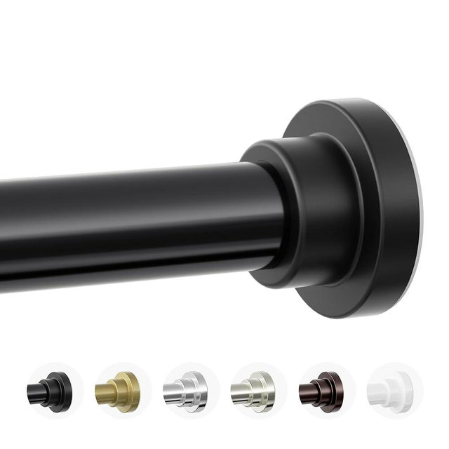 Mcrbeay Shower Curtain Rod, 1" Diameter Heavy Duty Tension Shower Rod, Non Slip Adjustable 28-102 inch No Drilling Shower Curtain Rods Spring Tension For Bathroom, Shower Stall, No Rust, Black