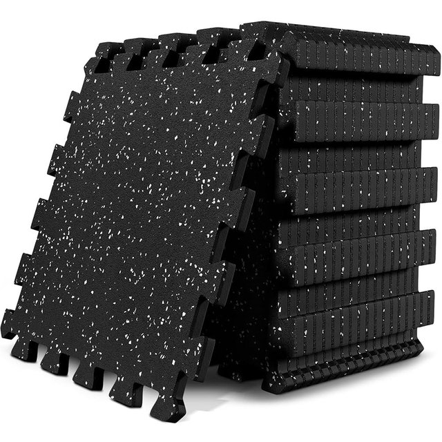 bemaxx Gym Mats Set - 18 pcs Rubber Top + EVA Interlocking Foam Floor Tiles (12.6"x12.6"x0.4") 18sqft Protective Gym Flooring Sports Home Workout Exercise Mat Puzzle Fitness Garage Play Pool Treadmill