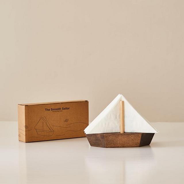 Wooden Sailboat Napkin Holder - Decorative Tabletop Napkin Dispenser with Nautical Design, Perfect for Home and Kitchen Decor