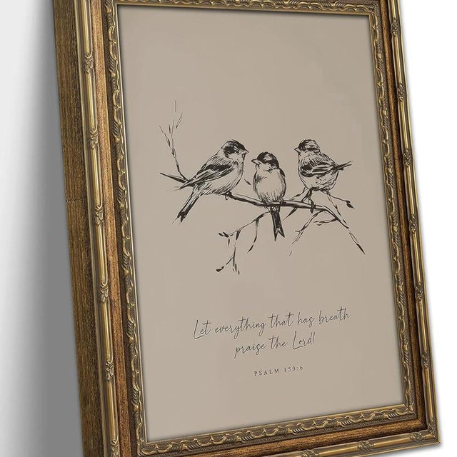 Gold Framed Wall Art Vintage Christian Bible Verse Wall Art Neutral Farmhouse Bird Scripture Wall Decor Picture Sparrow on Branch Religious Poster Print for Living Room Bedroom 9x11in