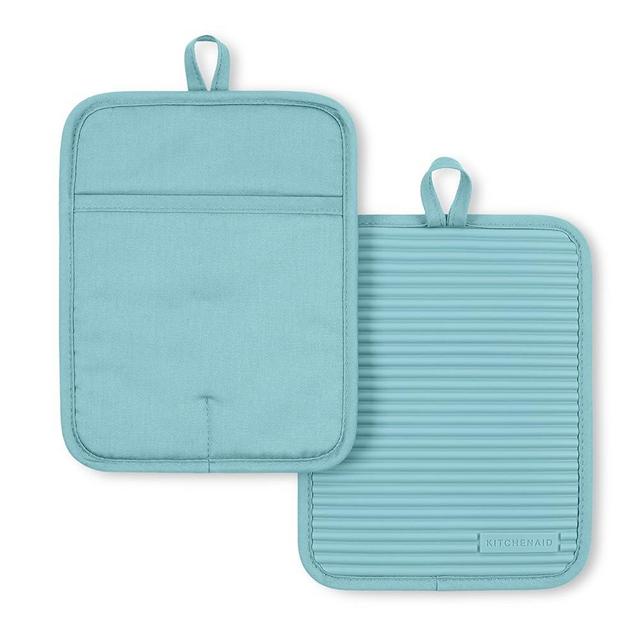 KitchenAid Ribbed Soft Silicone Pot Holder 2-Pack Set, Mineral Water Aqua, 7"x9"