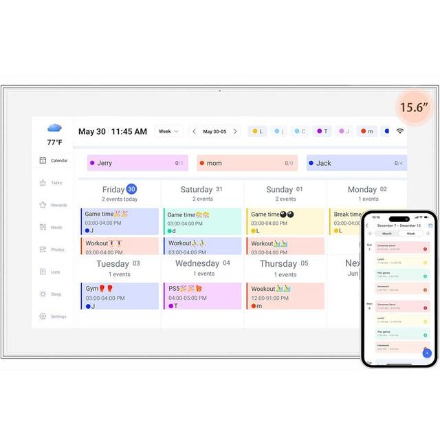 15.6 inch Digital Calendar Touchscreen, Wall Planner, IPS FHD,Smart Family Schedules, Chore Chart, Wall Organizer for Multi-Child Homes - Built-in Digital Picture Frames Function