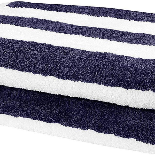 Amazon Basics Cabana Stripe Beach Towel - Pack of 2, Navy Blue