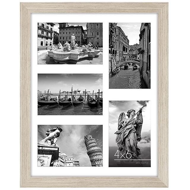 Americanflat 11x14 Collage Picture Frame in Driftwood with Five 4x6 Picture Displays - Shatter Resistant Glass Horizontal and Vertical Formats for Wall