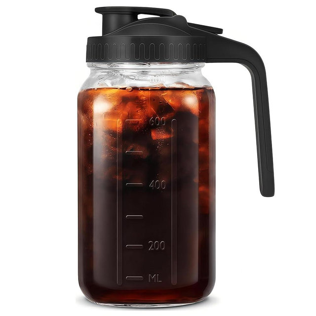 32oz Glass Pitcher with Handle and Lid, 1 Quart Mason Jar Pitcher - Airtight & Leakproof Water Jug with Pour Spout Lid, Glass Containers for Fridge, Perfect for Juice, Cold Brew, Iced & Sun Tea