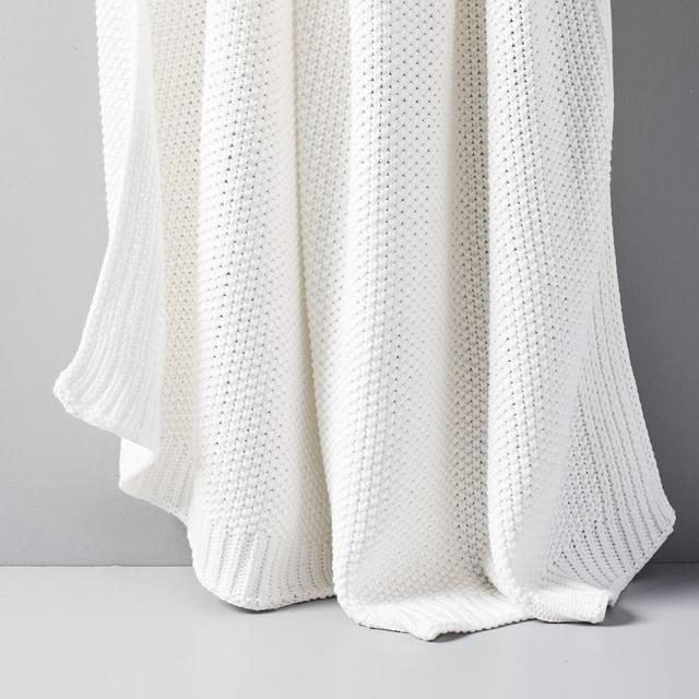 Cotton Knit Throw, Stone White, 50"x60"