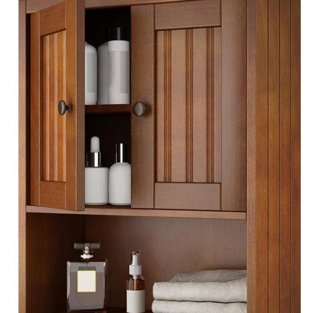 Treocho Wood Wall Cabinet, Bathroom Medicine Cabinet Storage with Doors and Adjustable Shelf, Rustic Cabinet Wall Mounted for Bathroom, Livingroom, Kitchen, Cupboard, Reddish Brown