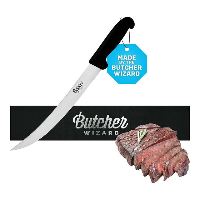 Butcher Wizard Stainless Steel Breaking Knife 10" - Chef Quality Brisket Knife for Breaking, Slicing and Carving Meat, Steak, BBQ, Turkey, Ham, Prime Rib - Cut like a Chef in your Home Kitchen