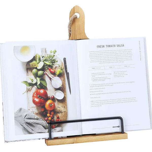 Soligt Cookbook Stand for Kitchen Counter Adjustable iPad Tablet Recipe Book Holder Rustic Wood Cutting Board Style - Brown
