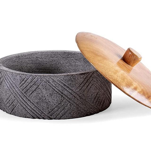 Genuine Handmade Mexican Volcanic Stone Tortilla Warmer, Heavy & Durable, Molcajete Style Tortilla Holder | Made in Mexico (Diamond Pattern)