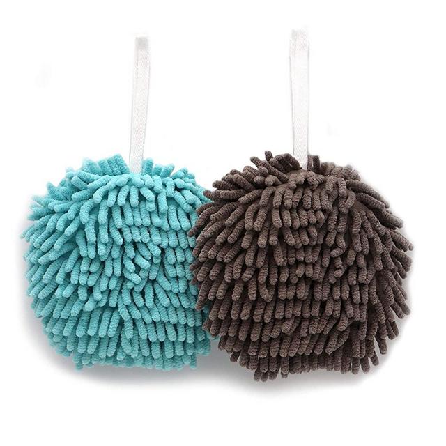 CAMSTIC 2 Microfiber Hand Drying Towels，Bathroom Super Absorbent Cleaning Flower Balls, Grey Teal