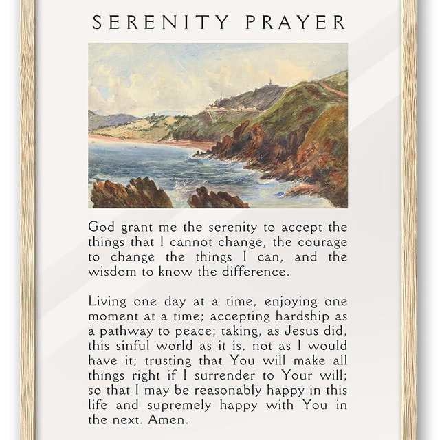 EcoHest Large 16x20in OAK Wood Framed Wall Art, Serenity Prayer Bible Verse Christian Canvas Wall Decor, Blue Modern Jesus Wall Prints for Bedroom, Living Room, Bathroom, Religious Gift, 1 Pack