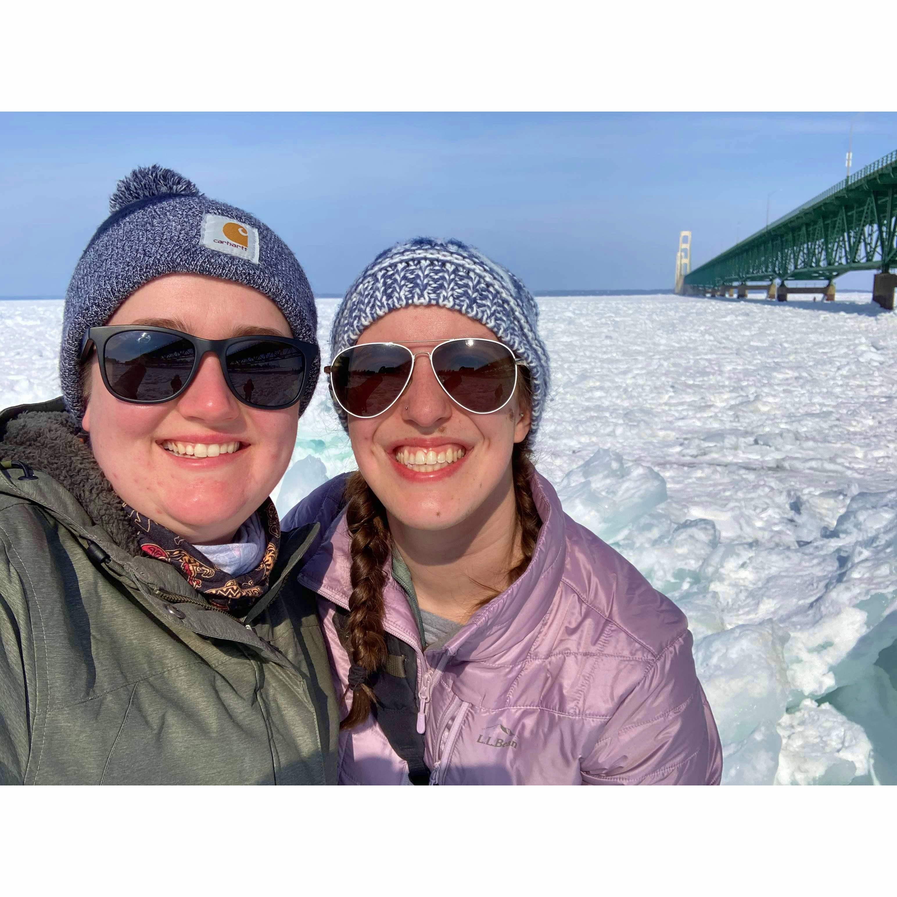 Mackinac Bridge in winter 2021
