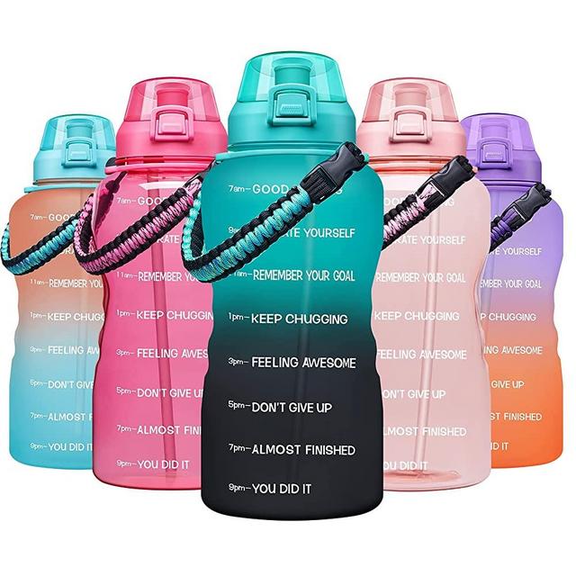 Giotto Large 1 Gallon Motivational Water Bottle with Paracord Handle & Removable Straw - Leakproof Tritan BPA Free Fitness Sports Water Jug with Time Marker to Ensure You Drink Enough Water Daily