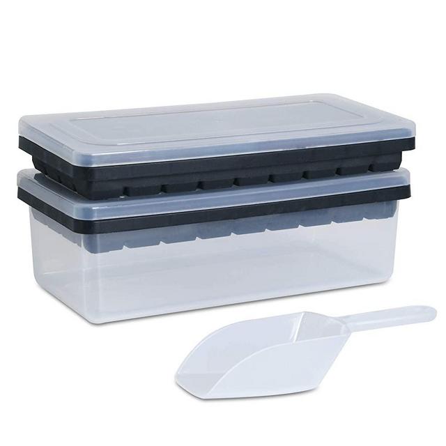 CZWL&HG Ice Cube Trays(Set of 2),2 pack Silicone Ice Trays With Lid and Bin,Flexible Safe Ice Cube Molds Comes with Ice Container, Scoop and Cover(black)