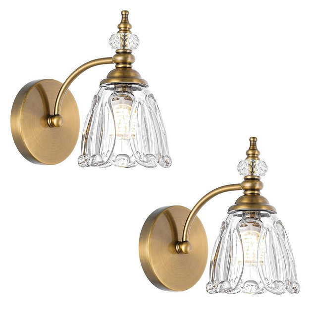 Ditoon Vintage Brass Wall Sconces Set of Two, Brushed Gold Bathroom Vanity Light Fixtures, Hardwired Sconces Wall Deco Set of 2, Glass Wall Lights for Bathroom, Bedroom,Hallway (Excludes G9 Bulb)
