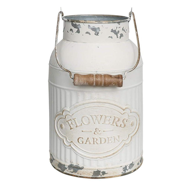 Yoillione Milk Jug Vase White Farmhouse Vase Decor, Country Vase Metal Flower Vase Rustic Jug for Artificial Flowers, Cream Pitcher Vase Vintage Shabby Chic Vase, French Bucket with Handle