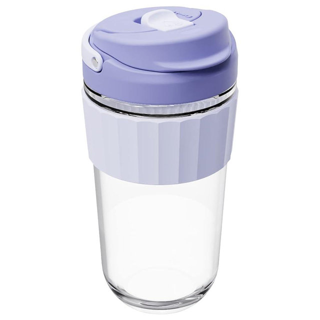 HY3 Leak-proof Glass Coffee Mug with Lid Lock, 17 oz Reusable Coffee Cup with Handle, BPA-free, Microwave and Dishwasher Safe (Lavender)