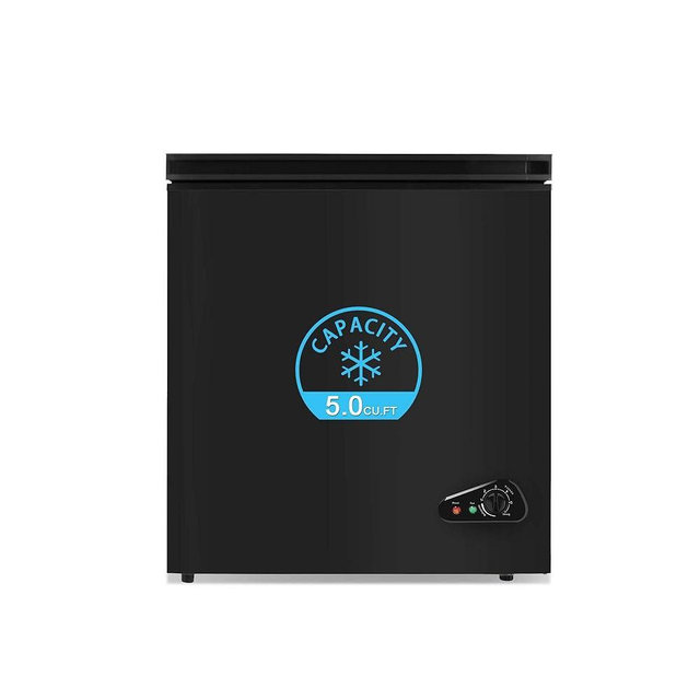 rosmena Chest Freezer 5.0 cu ft, Mini Deep Freezer with Removable Basket, FreeStanding Compact Small Freezer, Adjustable 6 Thermostat, Quiet Small Deep Freezer Top Open Door for Dorm/Home(Black)