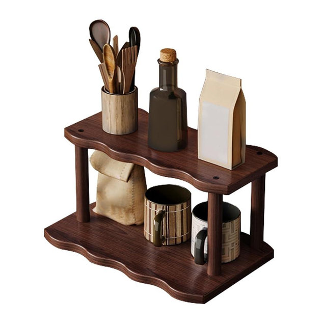 STEHEMO Wooden Mug Holder Countertop, 2-Tier Coffee Cup Holder Mug Display Coffee Mug Organizer Mug Rack for Coffee Station Organizer Mug Shelf for Cabinet for Kitchen, Home,2Tier_30cm