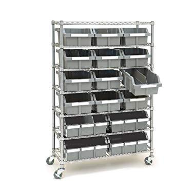 Seville Classics SHE16510BX Commercial 7-Tier NSF 16 Bin Rack Shelving, 36" W x 14" D x 56" D