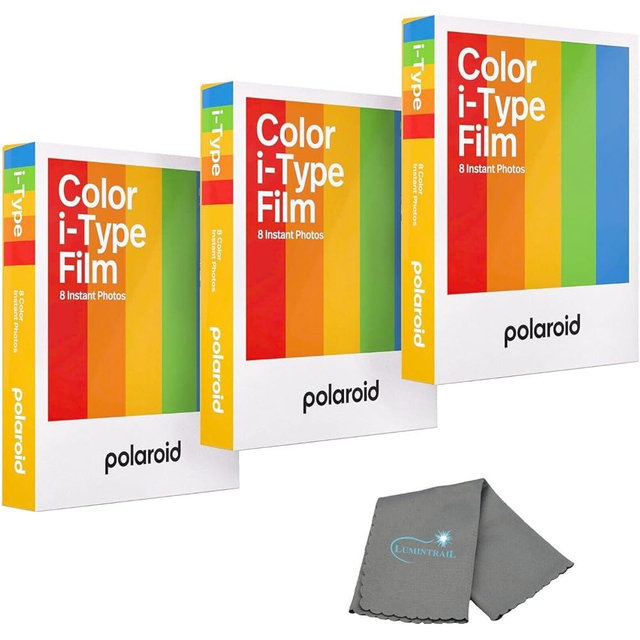 Polaroid Instant Color Film for i-Type Cameras 3 Pack, 24 Instant Photos, Works with Polaroid Now, Now+, I-2, & Lab, Bundle with a Lumintrail Cleaning Cloth