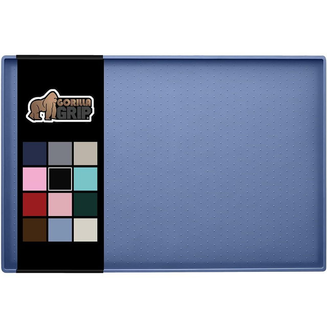 Gorilla Grip 100% Waterproof Raised Edge BPA Free Silicone Pet Feeding Mat, Dog Cat Food Mats Contain Spills Protects Floors, Placemats for Cats and Dogs Water Bowl, Pets Accessories 18.5x11.5 Blue