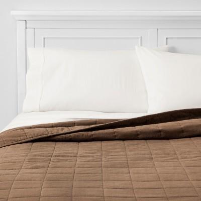 Full/Queen Box Stitch Flannel Quilt Brown - Threshold&#8482;