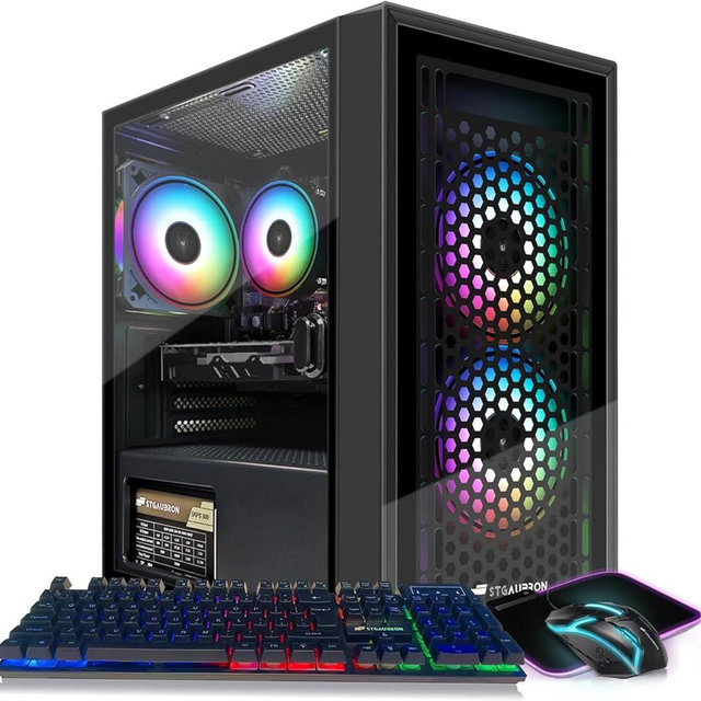 STGAubron Gaming PC Computer Desktop, RX 550 4GB, Intel i7 Xeon E5, 16GB DDR4, 512GB SSD, WiFi, BT 5.0, RGB Fan x3, Windows 10 Home, Gaming Computer Tower for Gamer,Streaming
