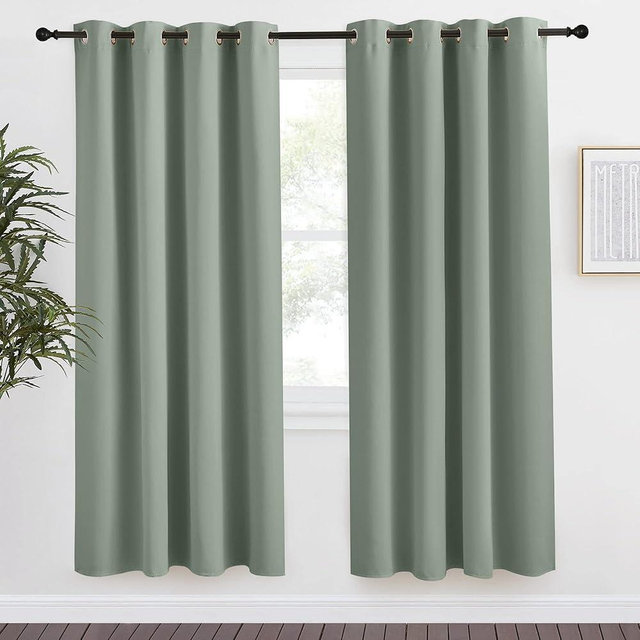 NICETOWN Blackout Greyish Green Curtain 78 inch Length for Bedroom, W55 x L78, 1 Panel, Thermal Insulated Grommet Room Darkening Window Drape Sound Dampening for Living Room