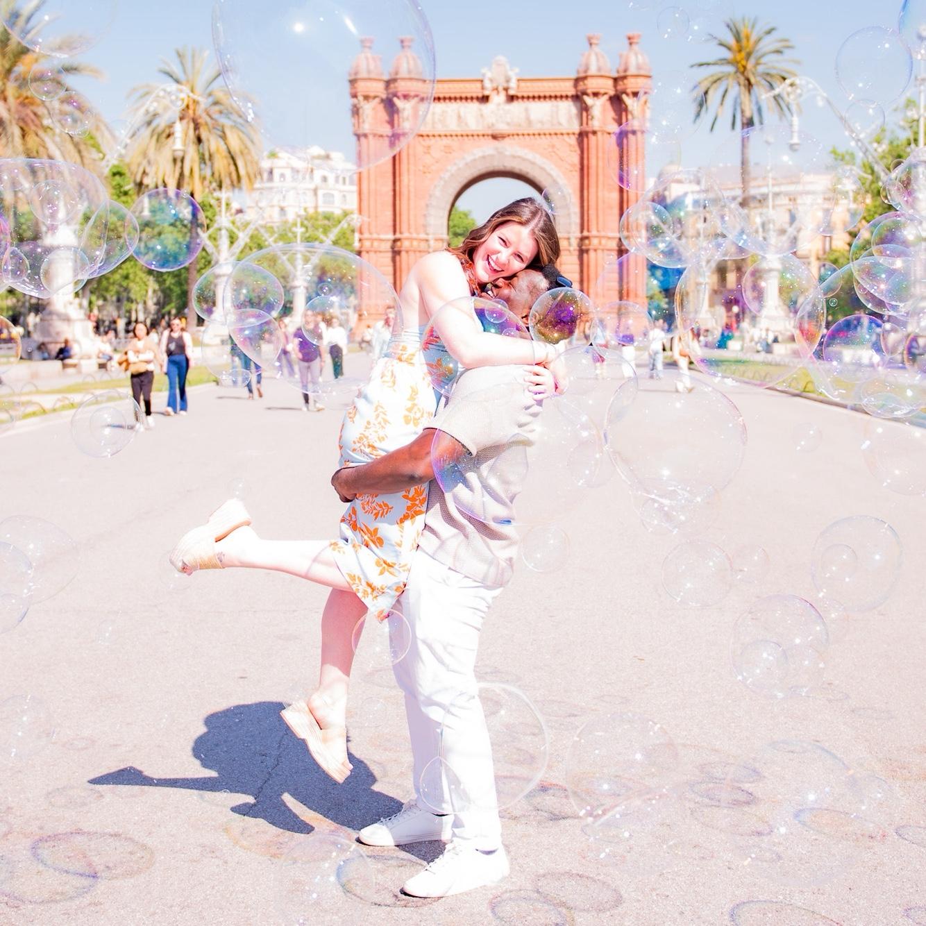 This photo was actually a candid! A street vendor in Barcelona blew bubbles in front of the photographer's camera