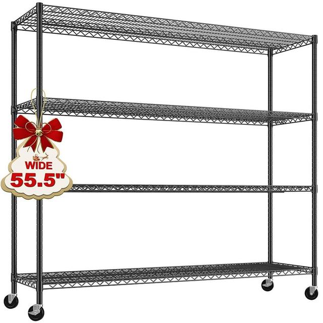 REIBII 55.5''W Storage Shelves 2500LBS Wire Shelving Unit with Wheels Heavy Duty Metal Shelves for Storage Adjustable Garage Storage Rack Pantry Shelf Kitchen Shelving, 75.6" H X 55.5''W X 24" D